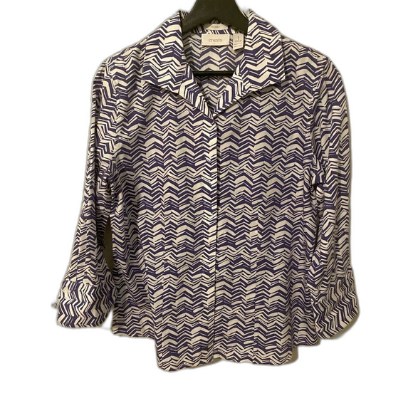 Chicos Women's blouse sz 1 (medium 8) purple white button front - Picture 1 of 10